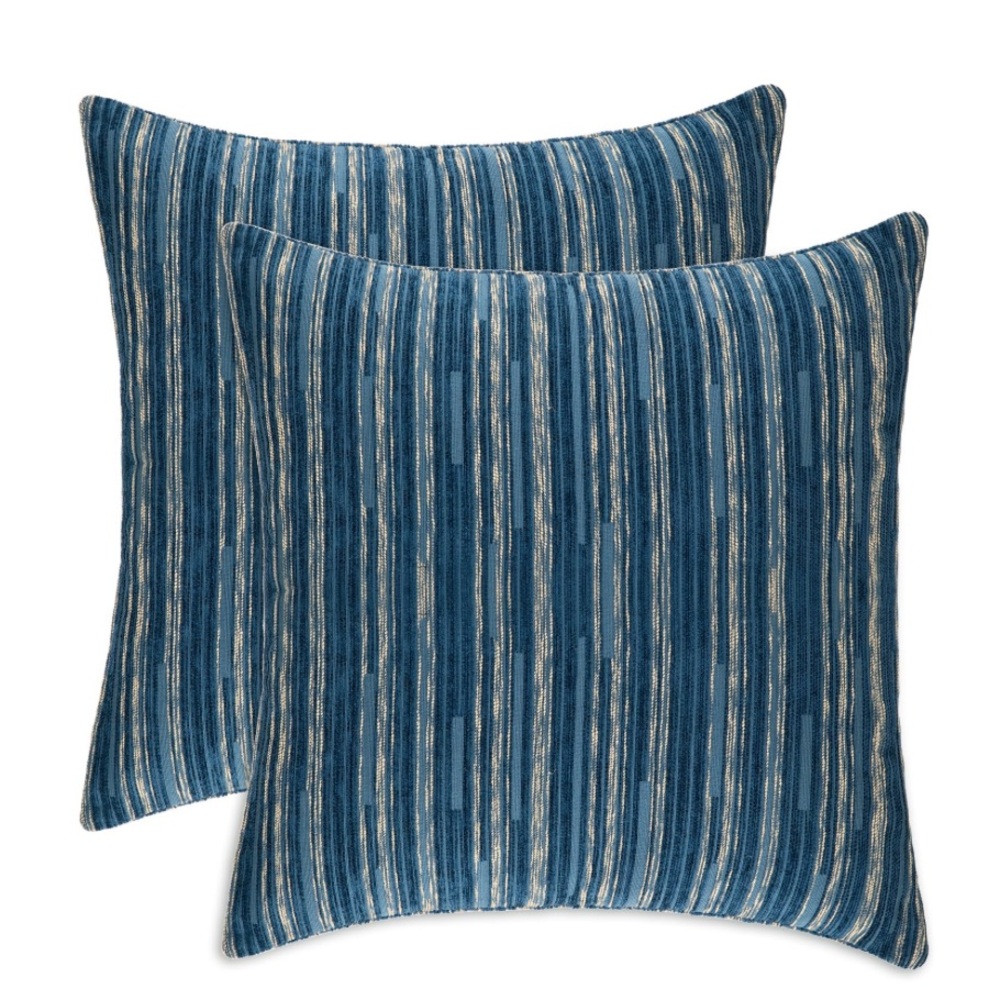 Striped Blue and White Accent Pillow Covers -Set of 2